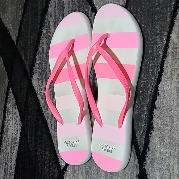 VICTORIA SECRET LOGO SIGNATURE STRIPES FLIP FLOPS SANDALS - Picture 3 of 11